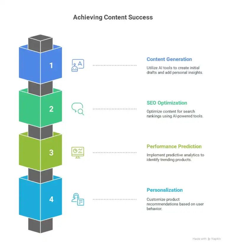 Content Success: AI Content Generation, SEO Optimization, Performance Prediction, Personalization.